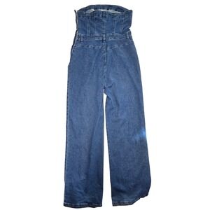 Forever 21 Stretch Denim Strapless Wide Leg Jumpsuit Women's Size M great design